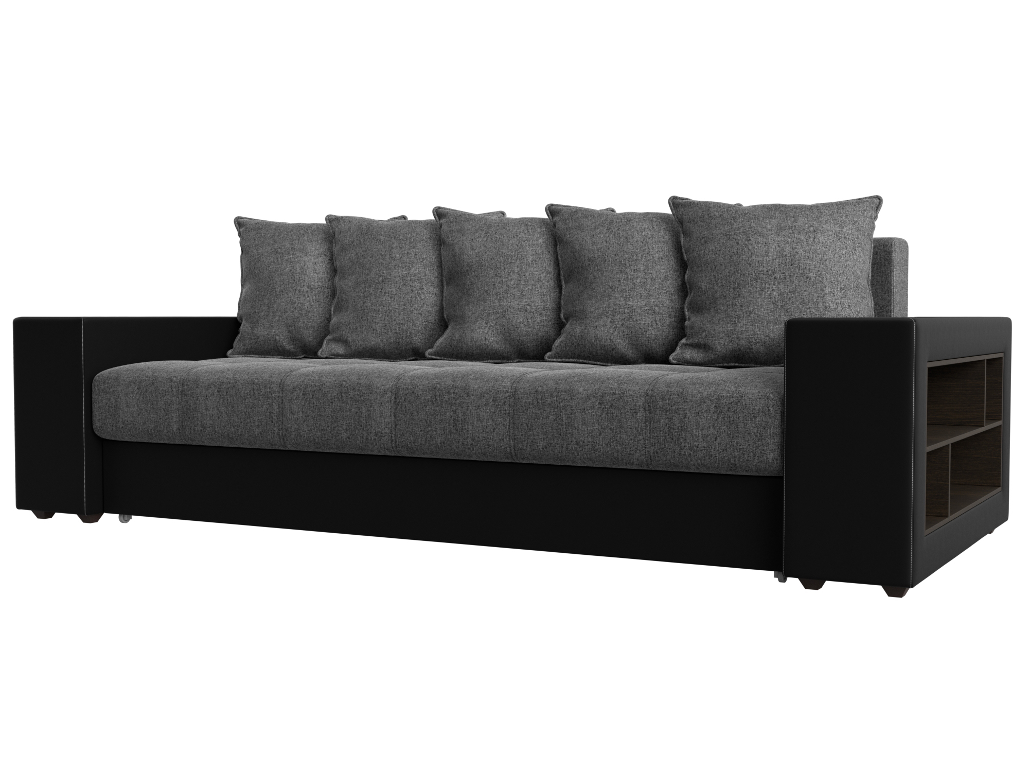 

Диван прямой Лига Диванов Дубай полки справа Серый (рогожка)/Черный (экокожа), Дубай полки справа