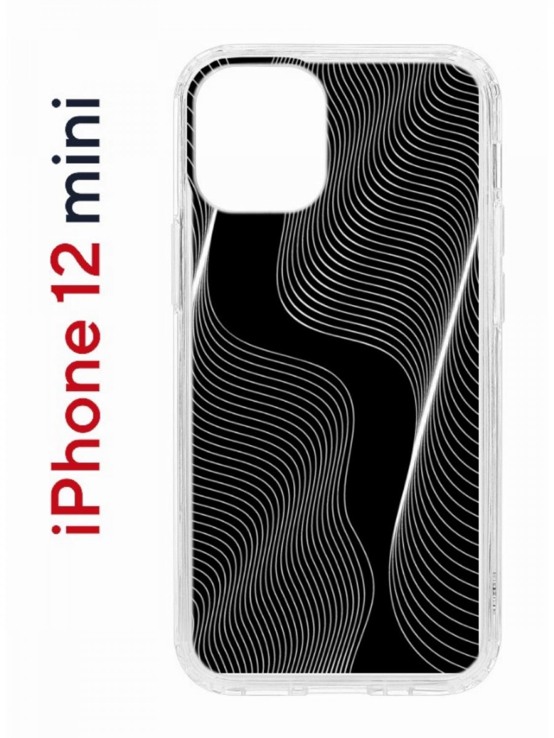 

Чехол на iPhone 12 mini с принтом Kruche Print Line black, бампер с защитой камеры, Прозрачный;черный;серый;белый, Айфон 12 мини