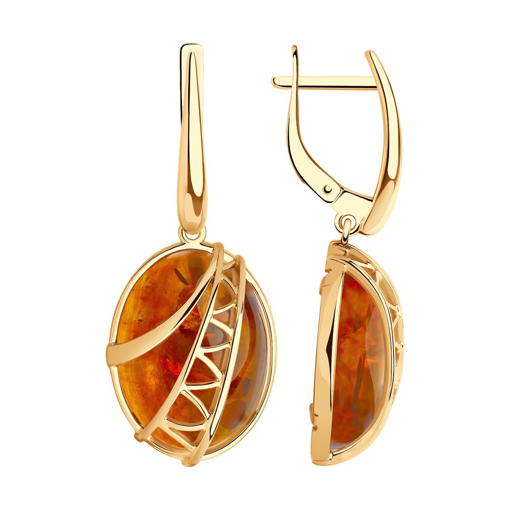 Серьги из серебра с янтарем  Diamant 93-321-00868-3