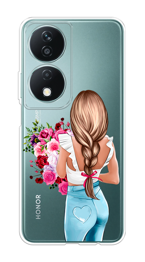 

Чехол на Honor X7B "Девушка с цветами", Коричневый;розовый;бирюзовый, 6123350-1