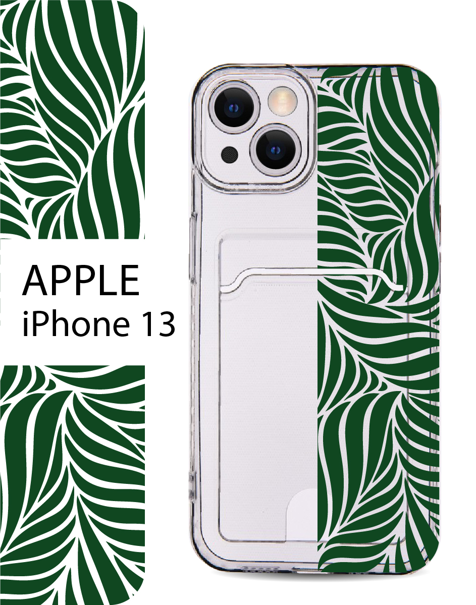 

Чехол на Apple iPhone 13 с карманом для банковской карты и принтом, Зеленый;черный, Apple iPhone 13