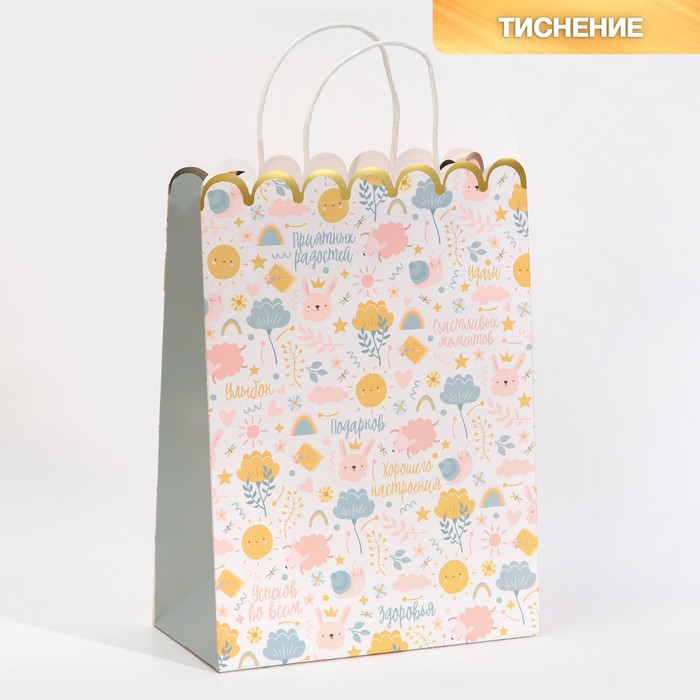 

Пакет подарочный Дарите Счастье Gift 23 х 30 х 12 см, Белый