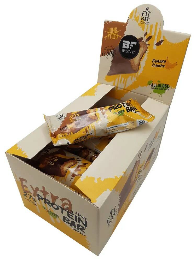 

Fit Kit Fit Kit, EXTRA Protein BAR, 55г (Банановый Фламбе), Fit Kit, EXTRA Protein BAR, 55г (Банановый Фламбе)