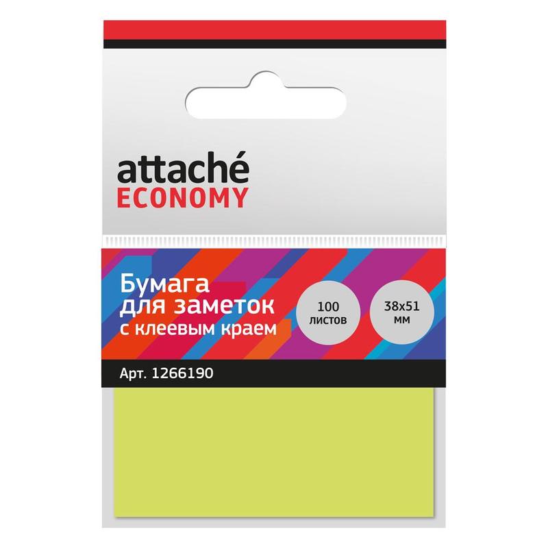 

Стикеры Attache Economy 38x51 мм неоновый желтый (1 блок, 100 листов), 1266190, Разноцветный