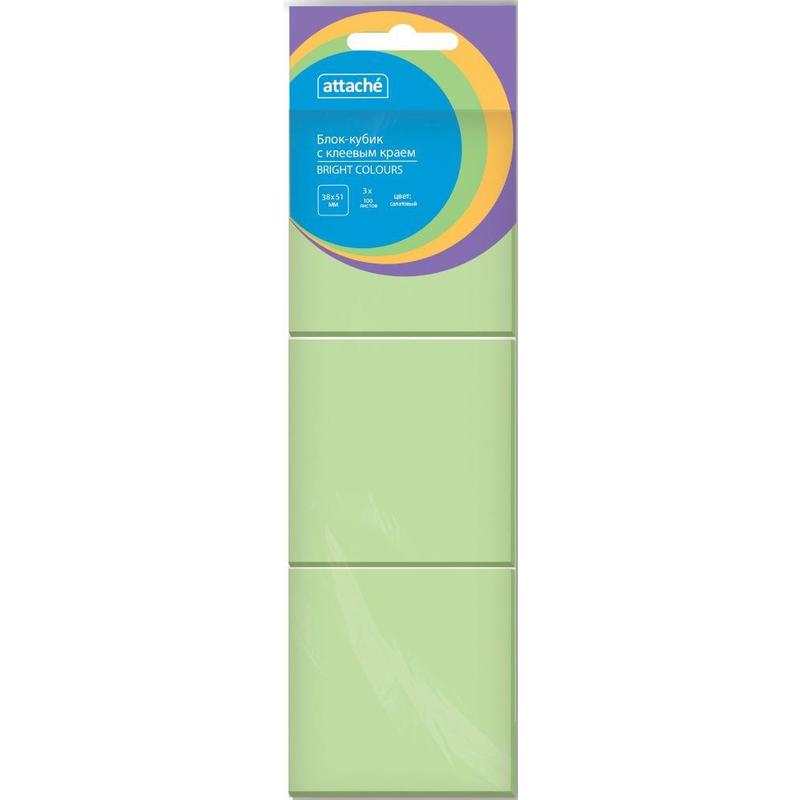 

Стикеры Attache Bright colours 38х51 мм пастельные салатовые 3 блока по 100 л 1495383, Зеленый