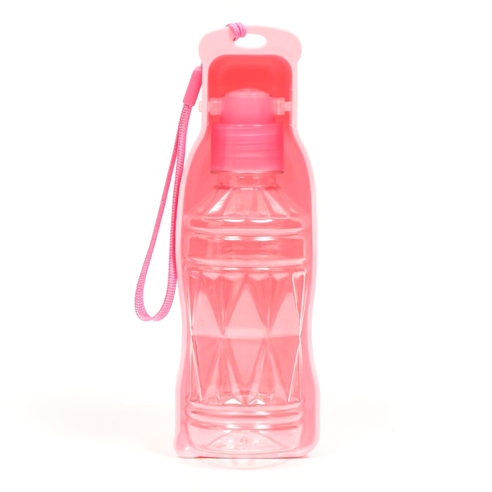фото Автопоилка пижон прогулочная с фигурной бутылочкой, 250 мл, розовая