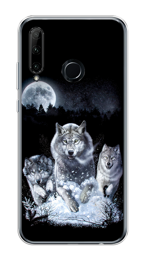 

Чехол на Honor 10i/20e, Huawei P Smart Plus 2019 "Стая волков под луной", Черный;белый;серый, 68850-1