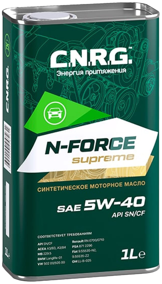 фото Моторное масло c.n.r.g. n-force supreme 5w-40 sn/cf (кан. 1 л) cnrg