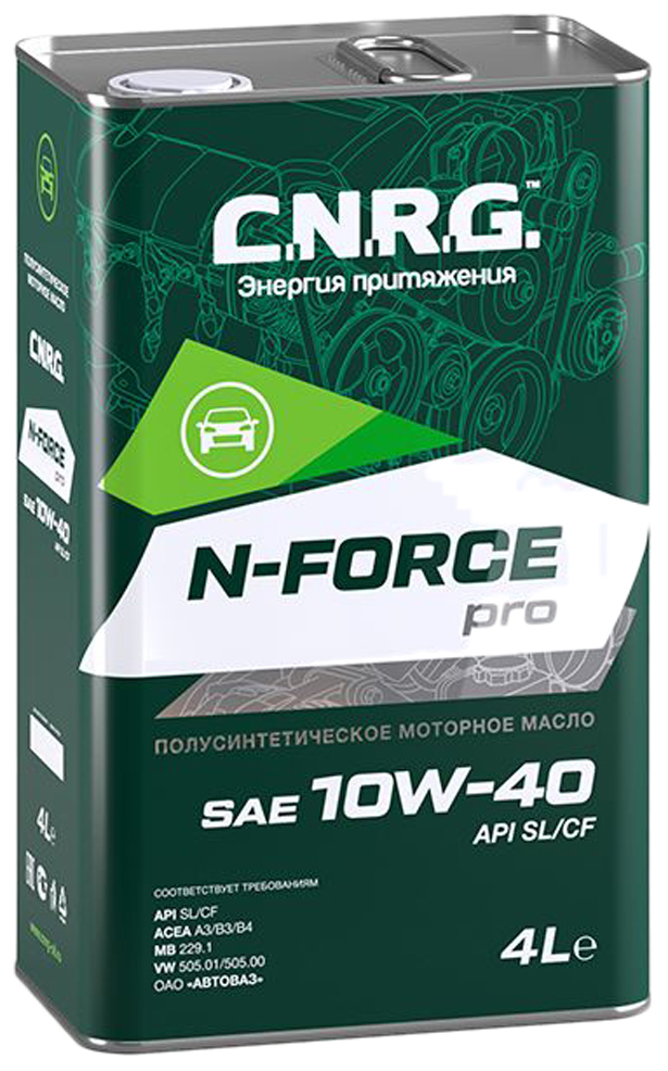 фото Моторное масло c.n.r.g. n-force pro 10w-40 sl/cf (кан. 4 л.) cnrg