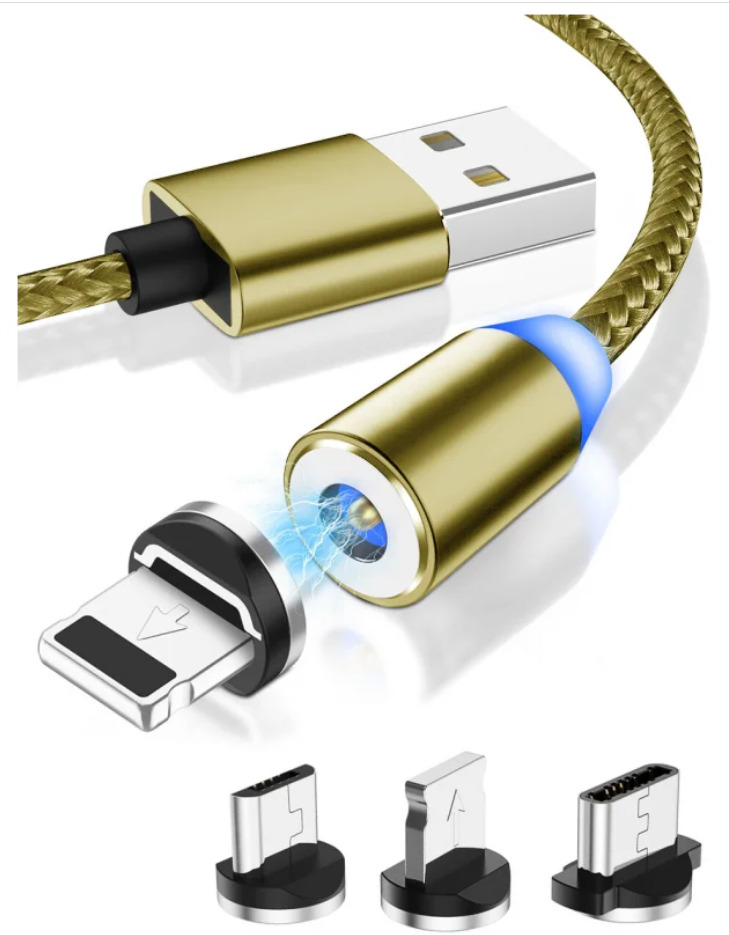 фото Кабель магнитный usb-кабель для зарядки смартфона с 3-мя разъемами/золото r1a accessories