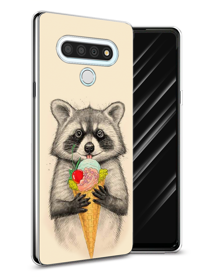 

Чехол Awog на LG Stylo 6 "Енот с мороженым", Бежевый;серый, 84550-10