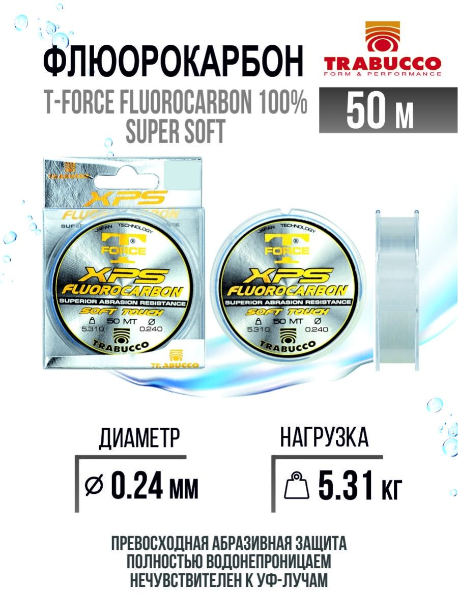 

Флюорокарбон Trabucco T-Force XPS Fluorocarbon 100% Super Soft 50m Clear 0.240mm/5.31kg, T-Force XPS Fluorocarbon