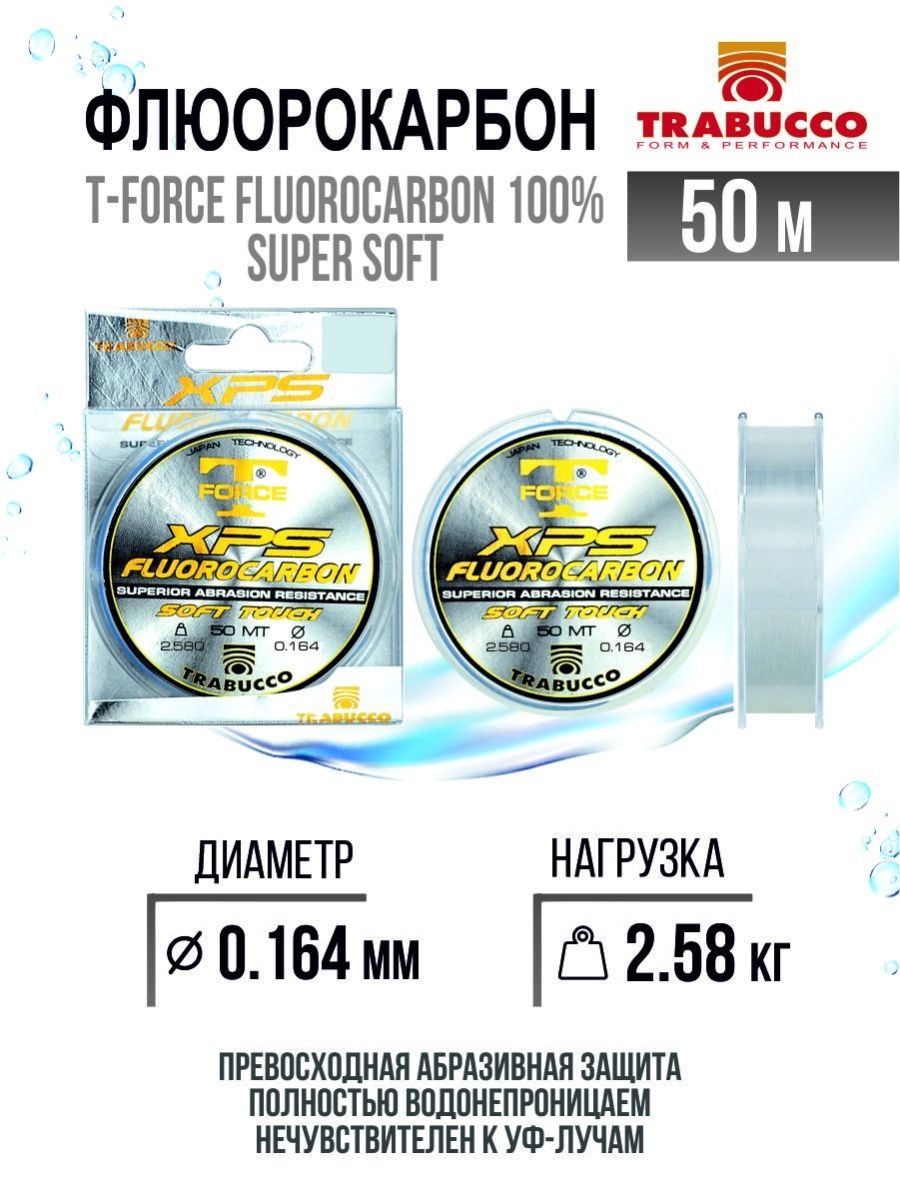 

Флюорокарбон Trabucco T-Force XPS Fluorocarbon 100% Super Soft 50m Clear 0.164mm/2.58kg, T-Force XPS Fluorocarbon