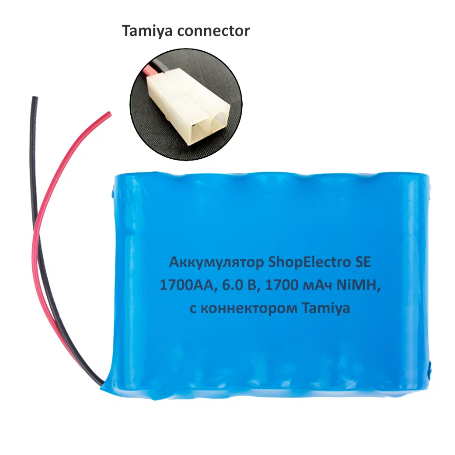 

Аккумулятор SE1700АА, 6.0 В, 1700 мАч/ 6.0 V, 1700 mAh, NiMH, с коннектором Tamiya 11726