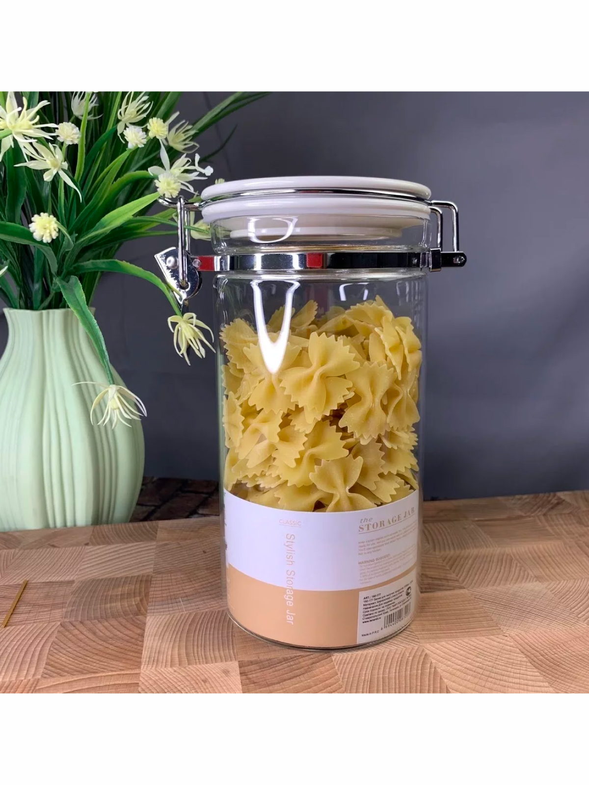 

Банка для сыпучих продуктов Lenardi, стеклянная, 1,3 л, Прозрачный;белый