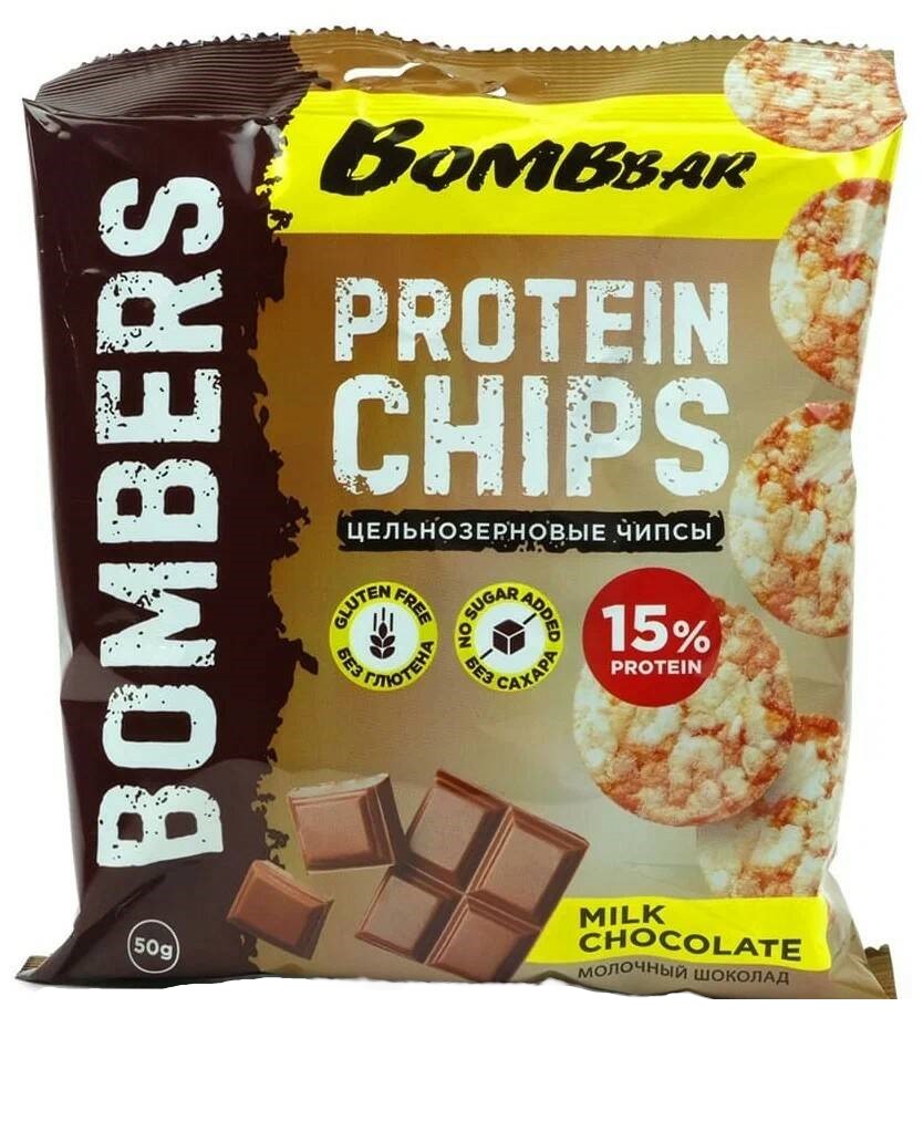 

Bombbar Bombbar, Чипсы цельнозерновые протеиновые, коробка 14х50г (Молочный шоколад), Protein chips
