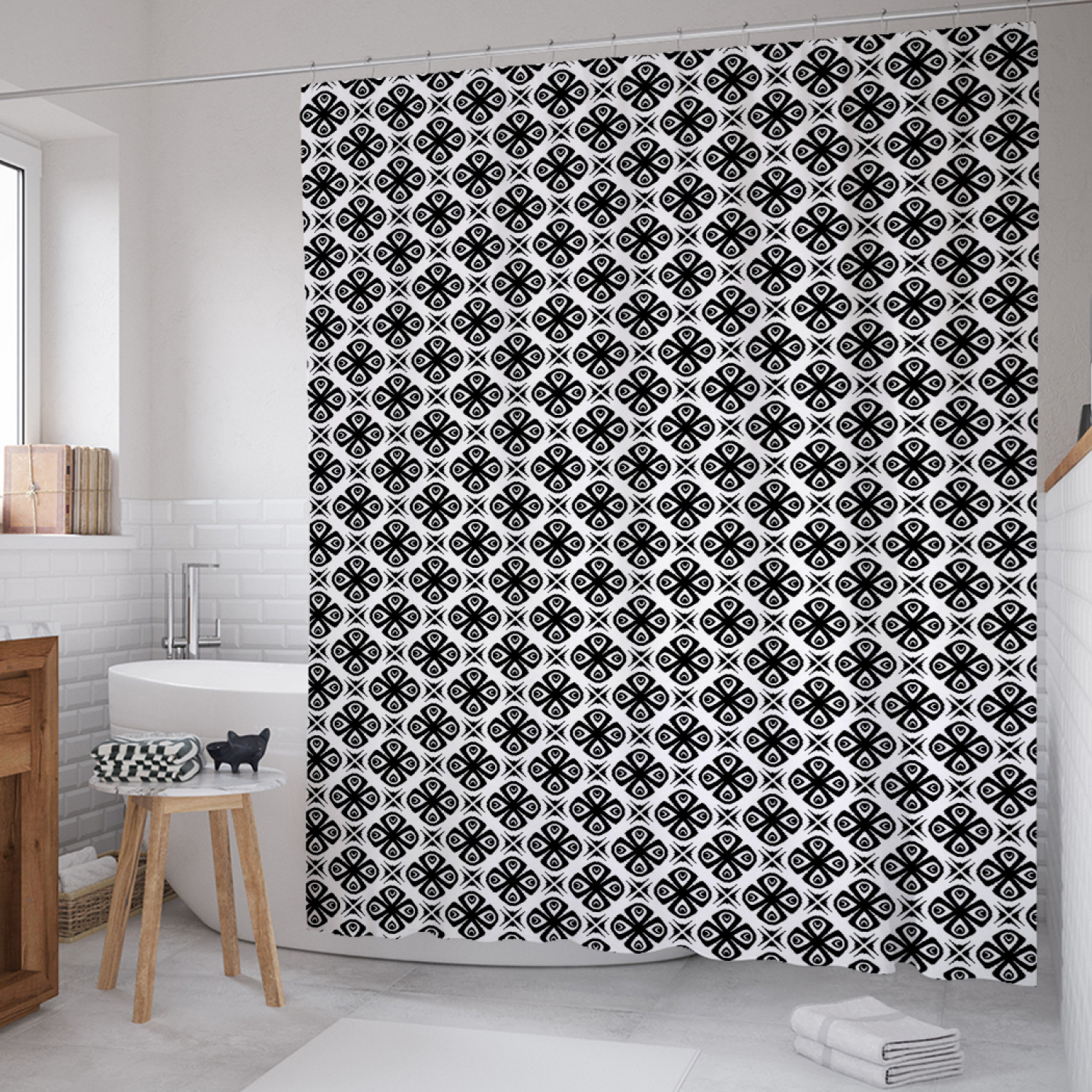 

Штора для ванной JoyArty "Геометрическая флора" из сатена, 180х200 см с крючками, Серый, Геометрическая флора