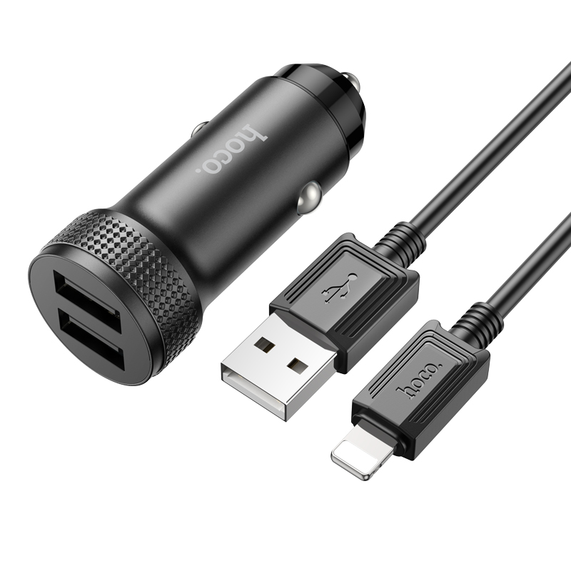 Автомобильное зарядное устройство 2USB 2.4A для Lightning 8-pin Hoco Z49 Black