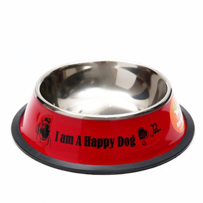 фото Миска пижон i am happy dog, с нескользящим основанием, 15 х 3,5 см, 230 мл, красная