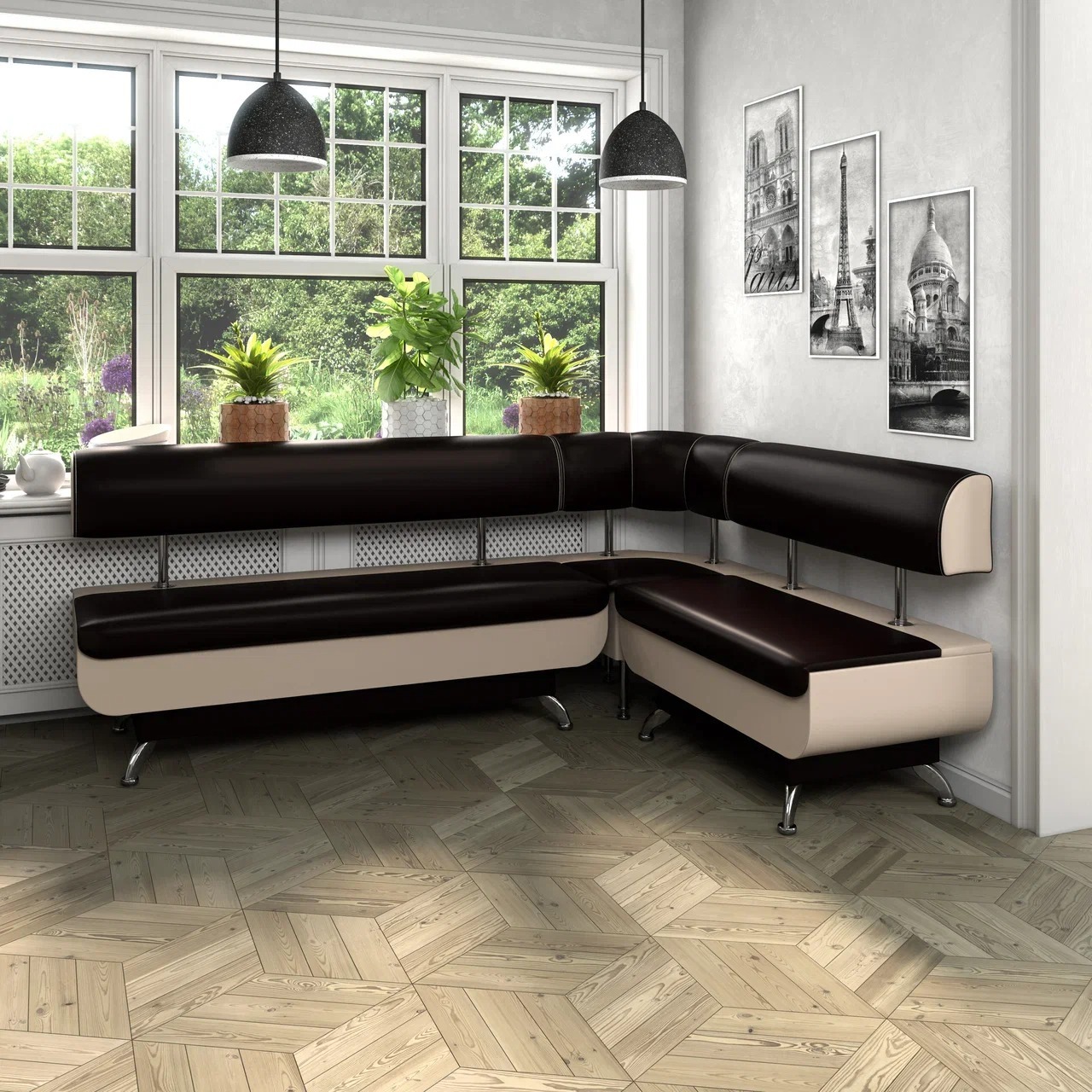 Диван кухонный Betel Валенсия МД-1500+МУ-500+МД-1000 200х120х85, искусст кожа, С.221/С.101