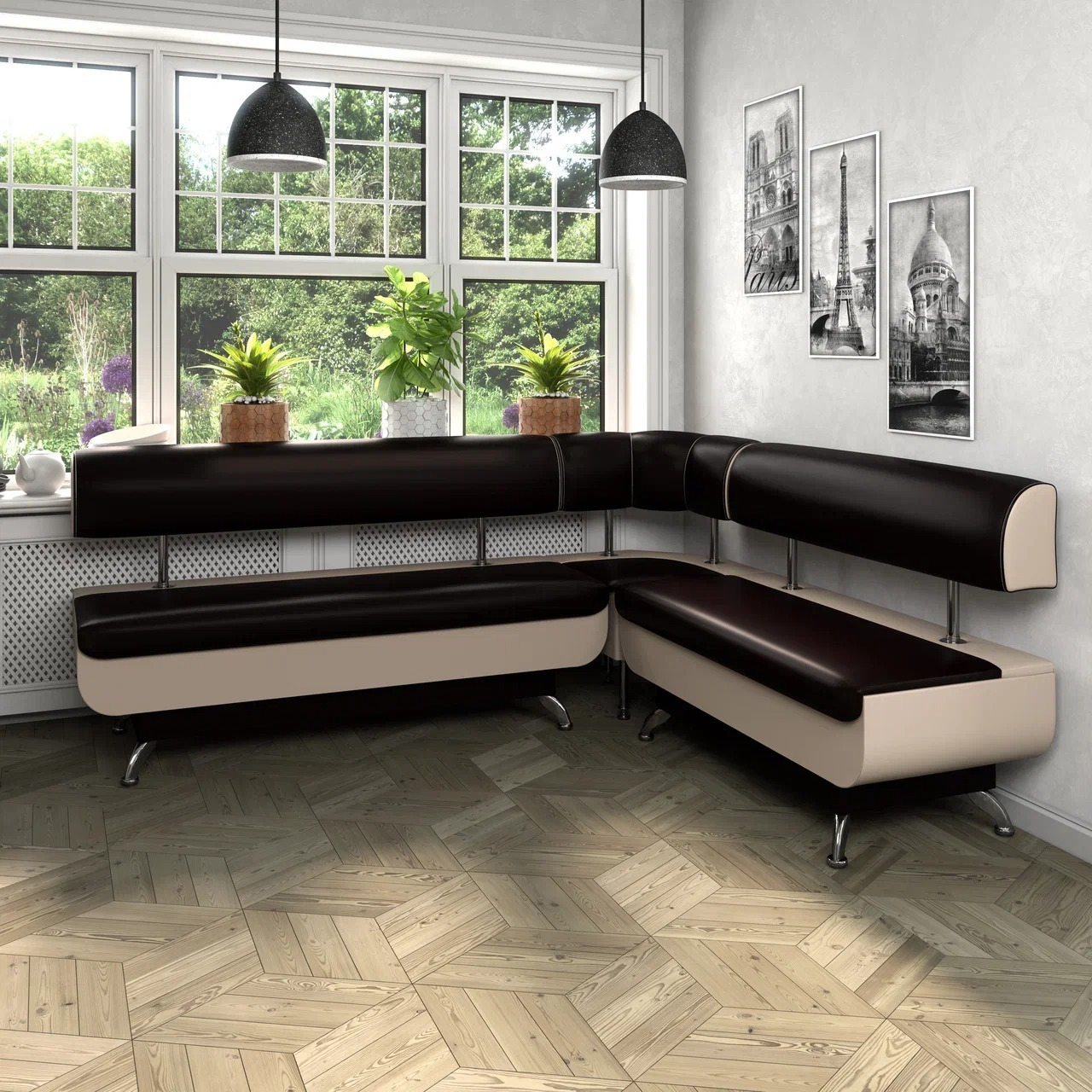 Диван кухонный Betel Валенсия МД-1500+МУ-500+МД-1200 200х170х85, искусст кожа, С.221/С.101