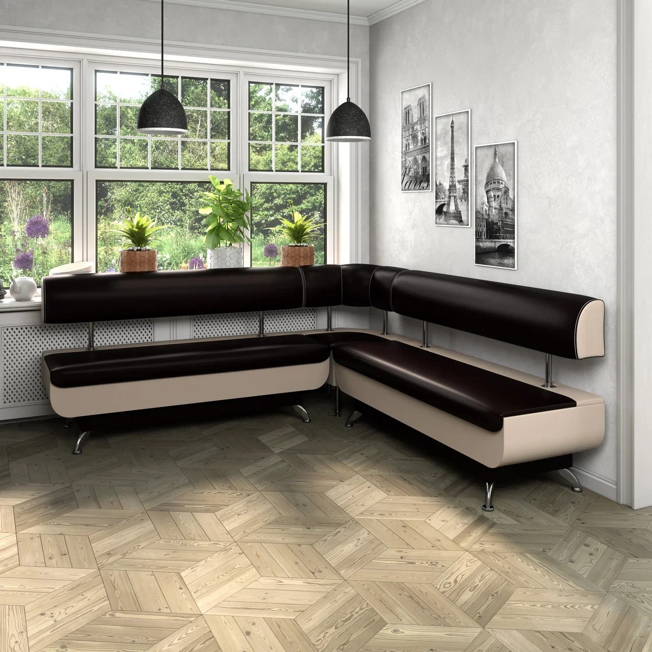 Диван кухонный Betel Валенсия МД-1500+МУ-500+МД-1500 200х200х85, искусст кожа, С.221/С.101