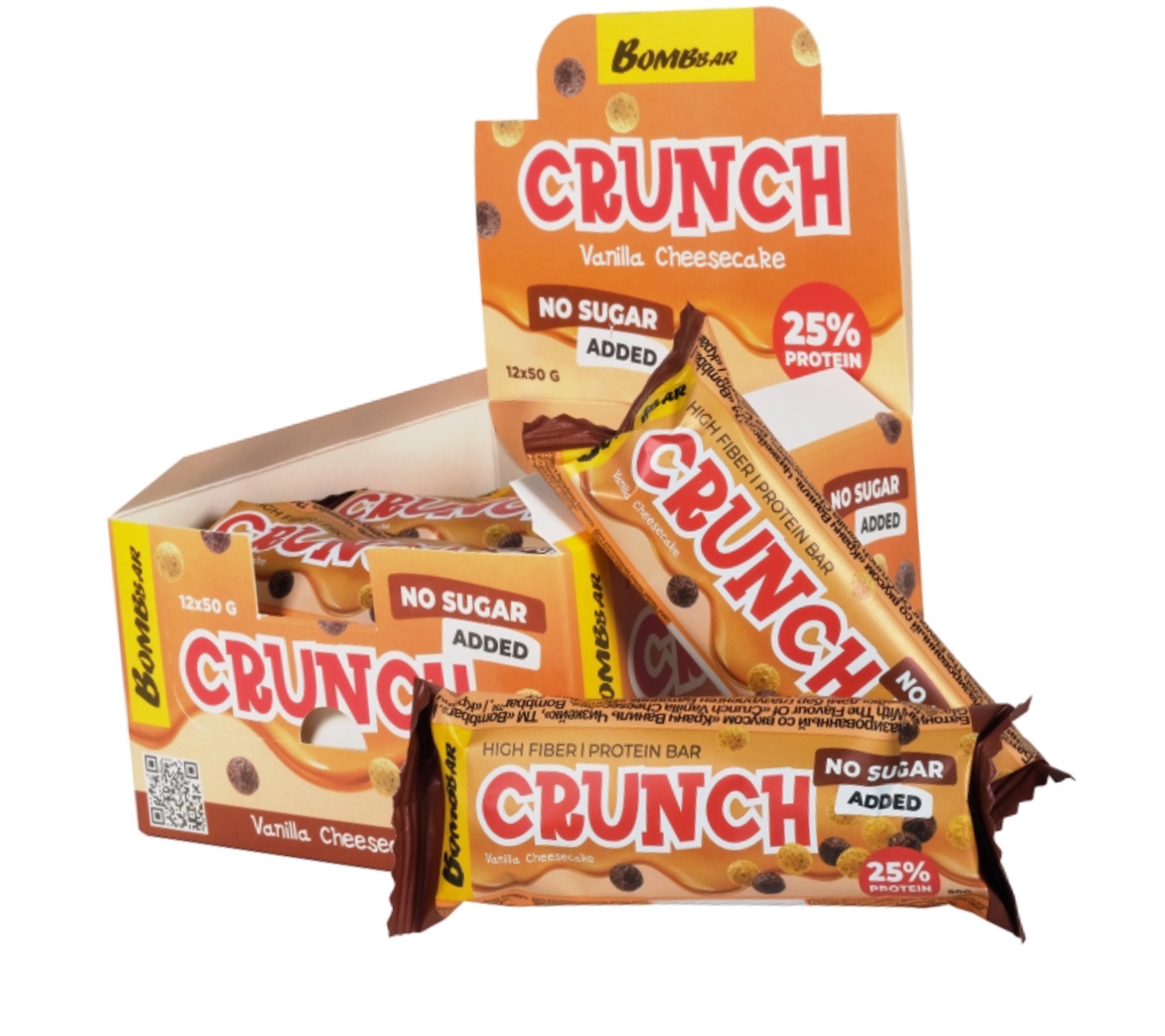 Батончик Bombbar, CRUNCH Protein Bar, упаковка 20х50г (Ванильный чизкейк)