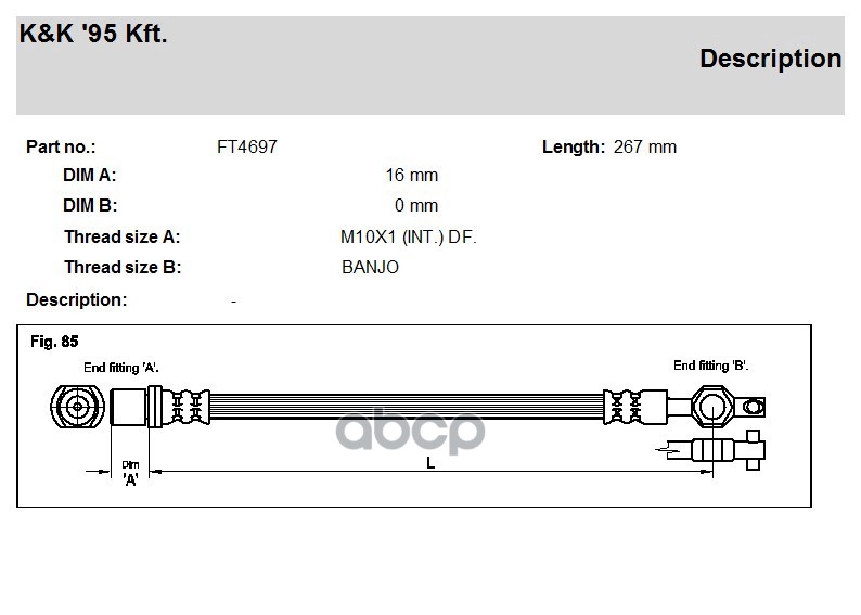 

Шланг Тормозной Ft4697 Lite/Townace Truck (Cm5 ,6 ,Km5 ,Ym55,6 ) Front K&K арт. FT4697