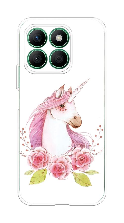 

Чехол на Honor X8B "Единорог цветы", Белый;розовый;серый, 6123250-1