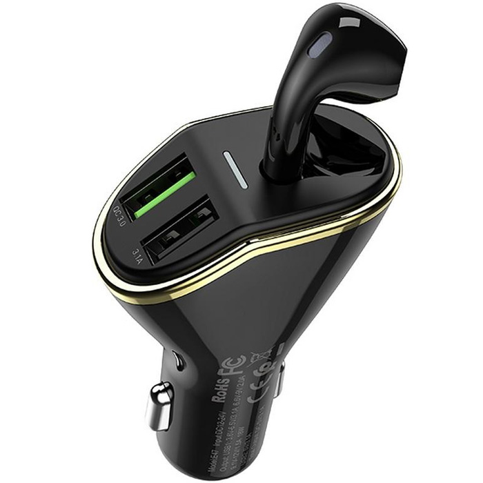 

Гарнитура Bluetooth с автомобильным зарядным устройством QC 3.0 Hoco E47 Traveller-Черная