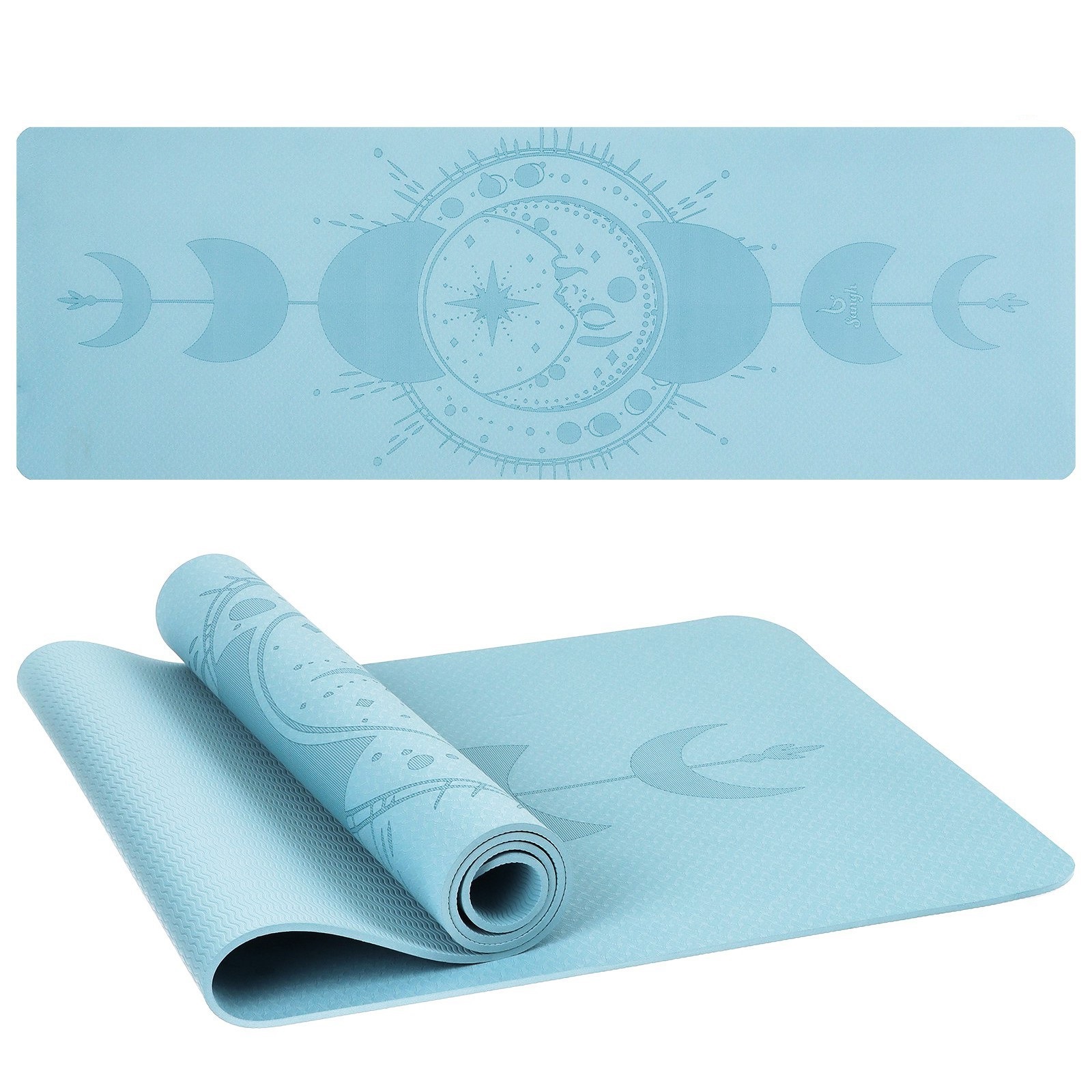 

Коврик для йоги Sangh Луна light blue 183 см, 6 мм, Голубой, Луна