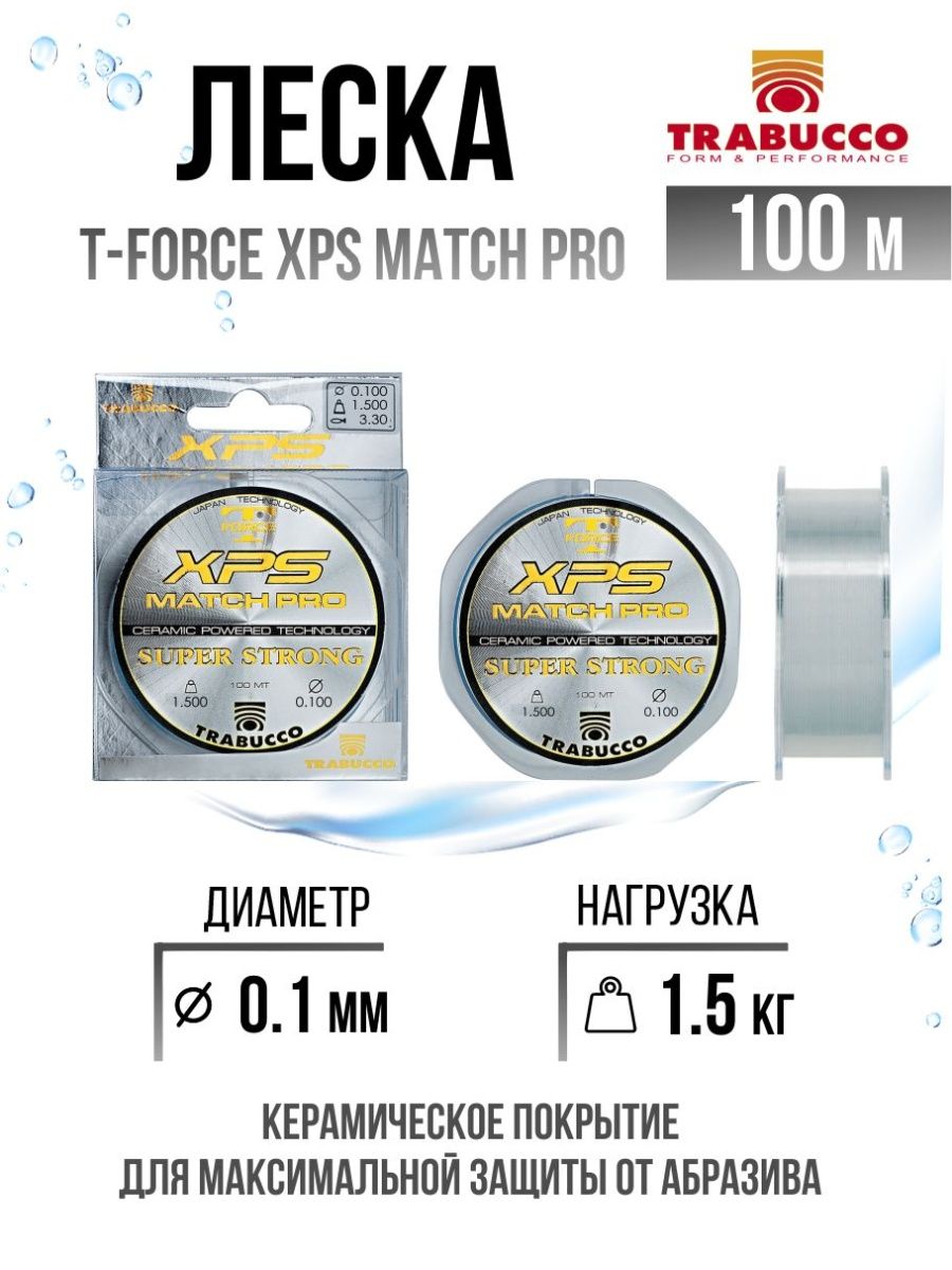 

Монолеска Trabucco T-Force XPS Match Pro 100m Clear 0.100mm/1.50kg, T-Force XPS Match Pro