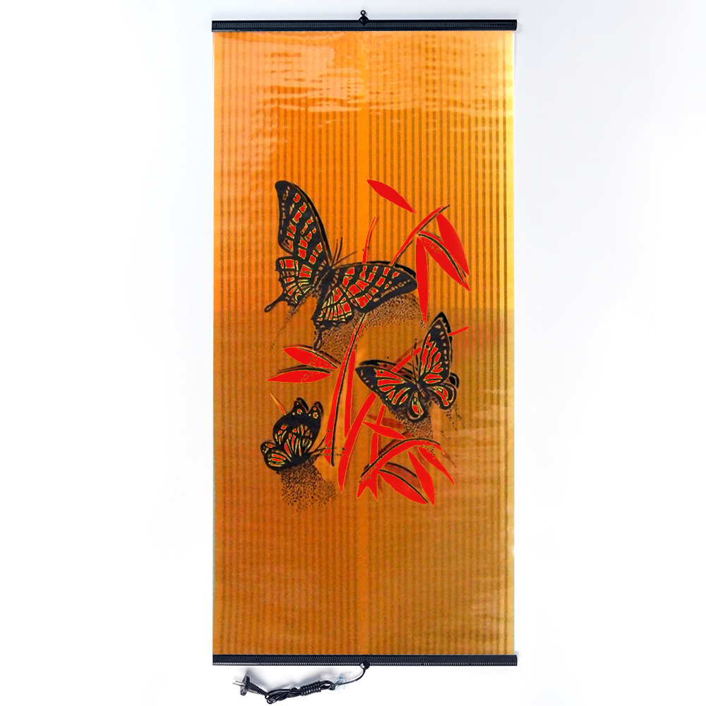 фото Бытовой настенный электрообогреватель "бархатный сезон", бабочки красные на оранжевом