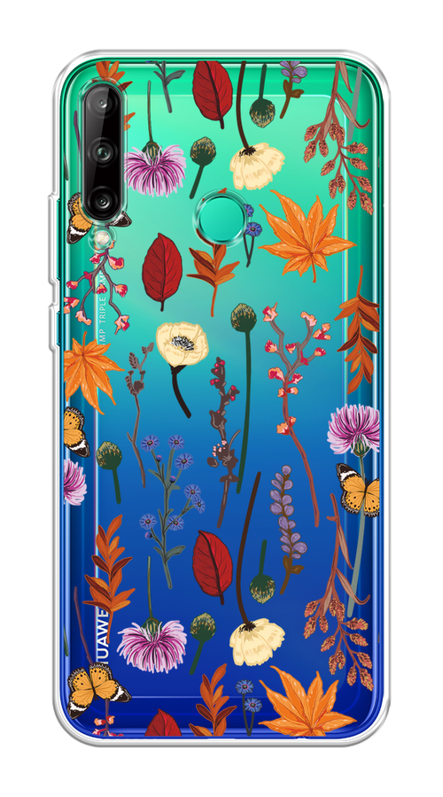 

Чехол на Honor 9C/Huawei P40 Lite E/Y7p "Orange Purple flowers", Оранжевый;красный;розовый;желтый;прозрачный, 612550-1