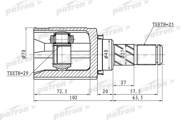 

ШРУС внутренний правый 25x40x29 NISSAN TIIDA C11 05- PATRON PCV1421