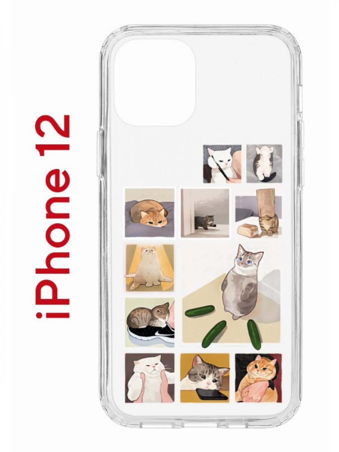 Чехол на iPhone 12/12 Pro с принтом Kruche Print Коты-Мемы, бампер с защитой камеры