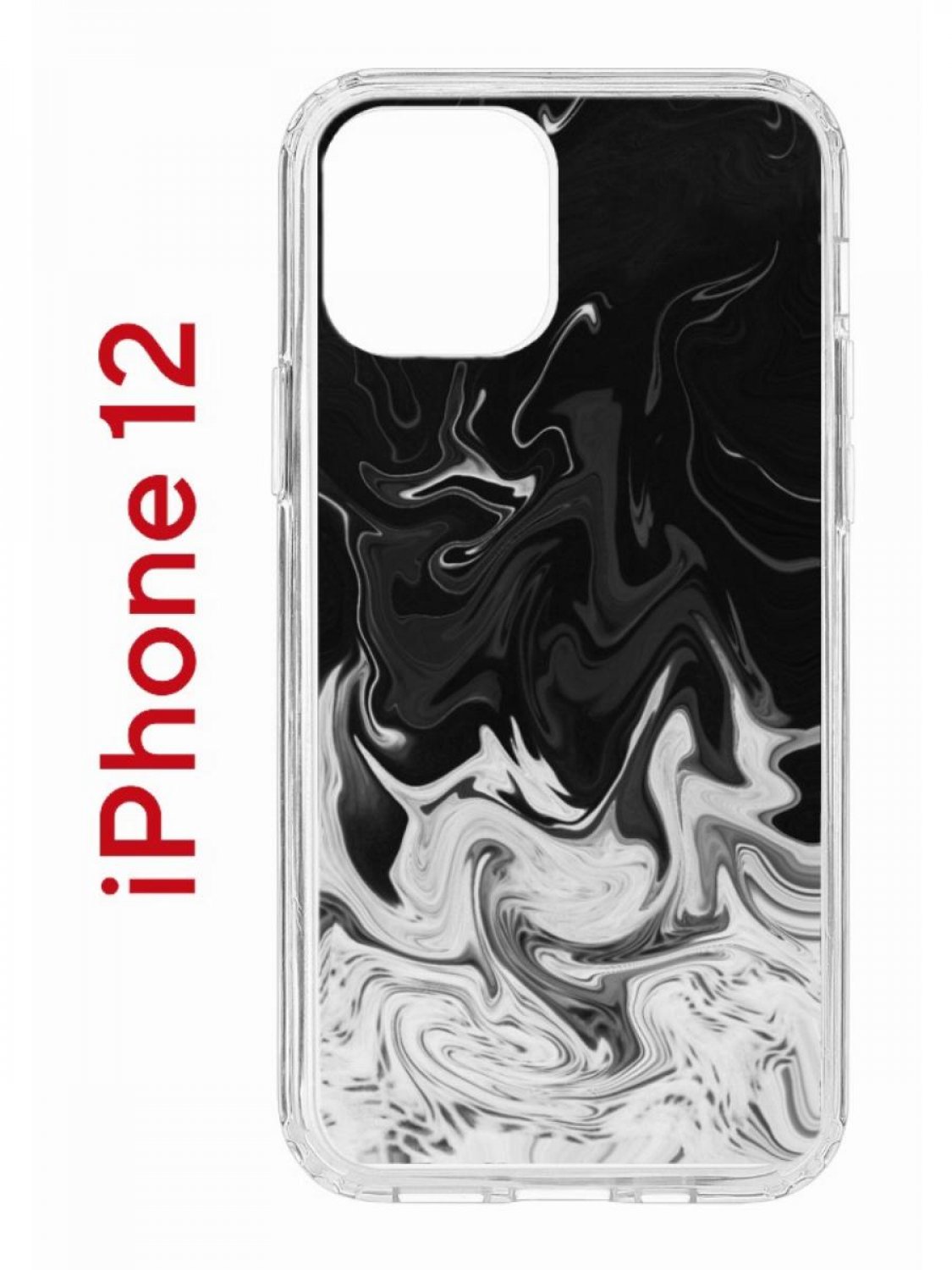 

Чехол на iPhone 12/12 Pro с принтом Kruche Print Разводы краски, бампер с защитой камеры, Прозрачный;черный;белый;серый, Айфон 12,12 Про