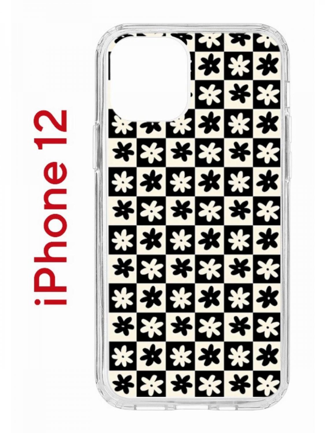 фото Чехол на iphone 12/12 pro с принтом kruche print шахматы-цветы, бампер с защитой камеры кruче