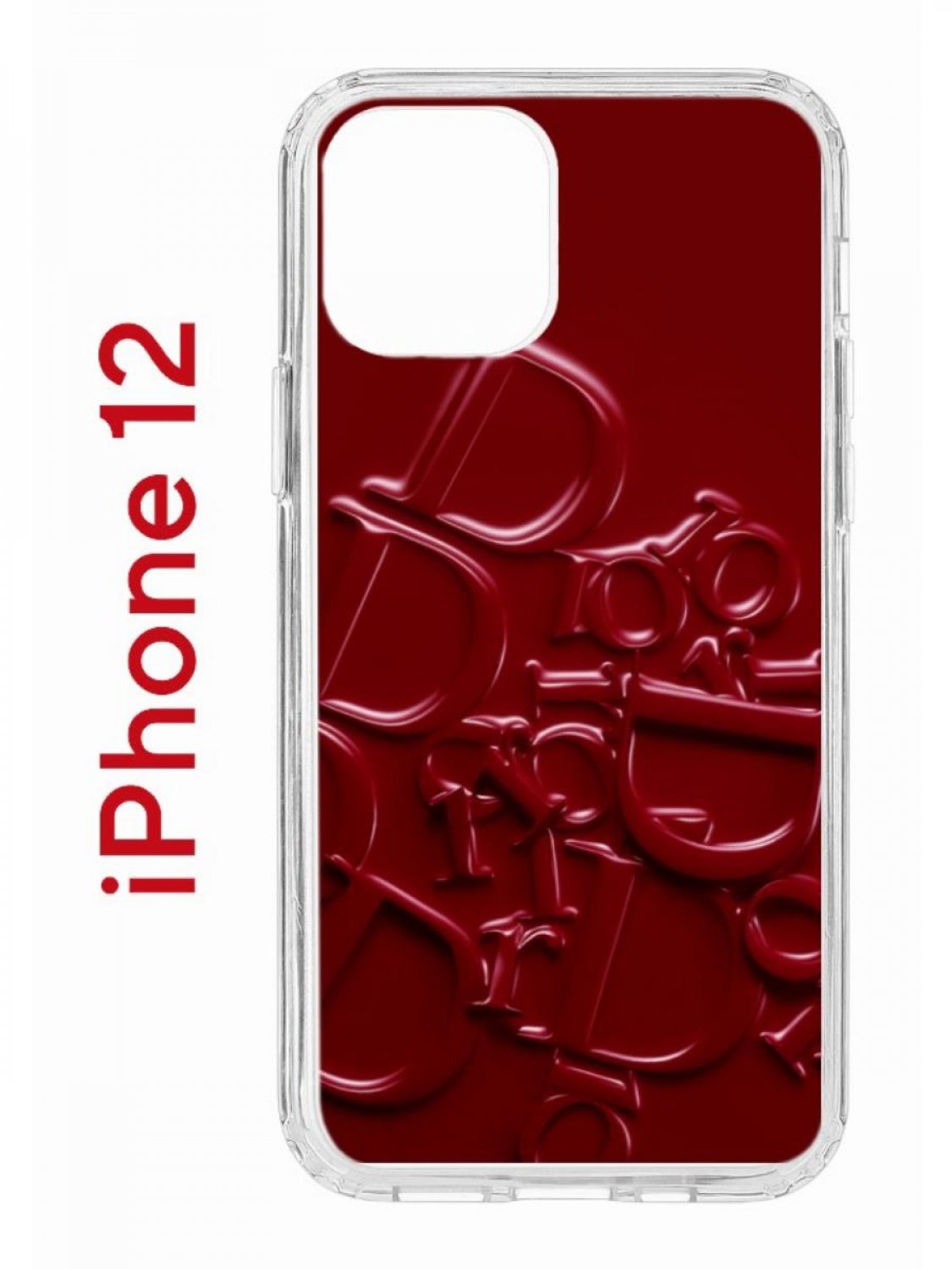 

Чехол на iPhone 12/12 Pro с принтом Kruche Print Dior, бампер с защитой камеры, Прозрачный;бордовый;красный, Айфон 12,12 Про