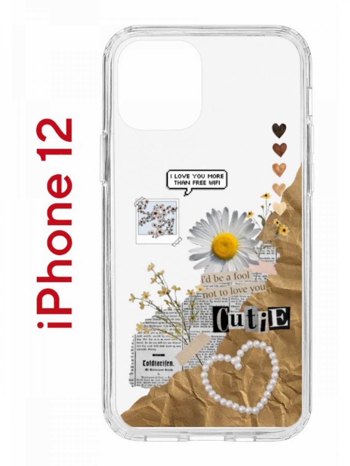 Чехол на iPhone 12/12 Pro Kruche Print Крафтовые наклейки, бампер с защитой камеры