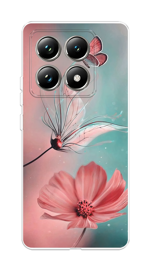 

Чехол на Xiaomi 14T Pro "Бабочка и цветок", Голубой;розовый, 323450-1