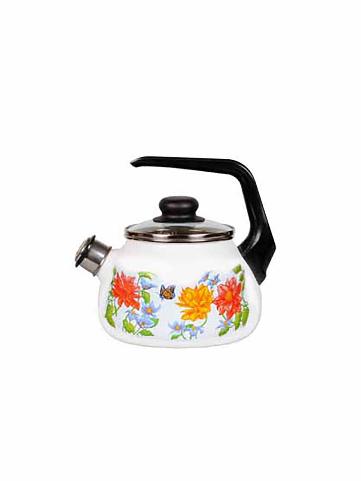 Чайник для плиты со свистком Стальэмаль Цветочный эмалированный, 2 л