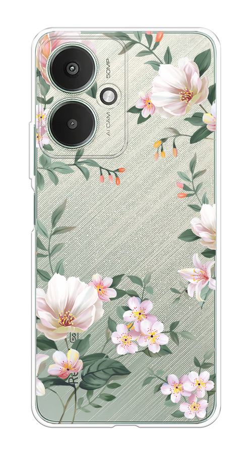 

Чехол на Xiaomi Redmi 13C 5G "Beautiful white flowers", Бежевый;зеленый, 321150-1