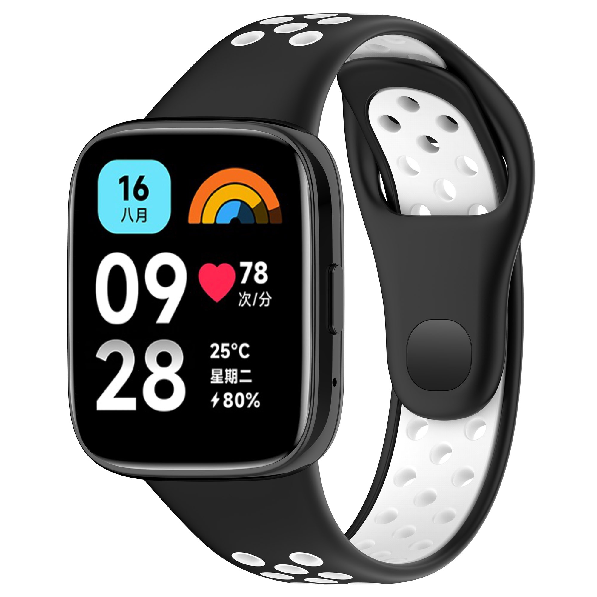 Двухцветный силиконовый ремешок для Redmi Watch 3 Lite, Watch 3 Active, черно-белый