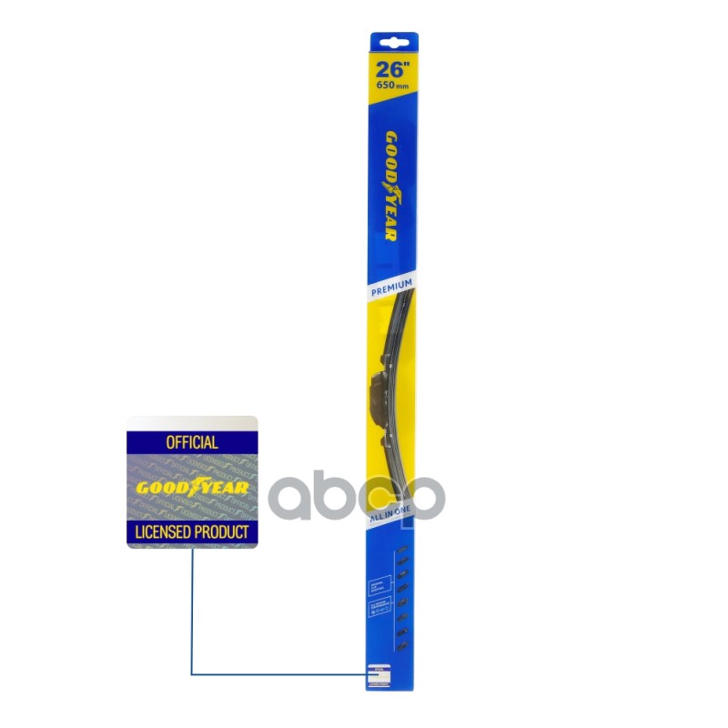 

Щетка Стеклоочистителя 650 Мм Бескаркасная 1 Шт Goodyear Premium Gy000446 GOODYEAR арт. GY
