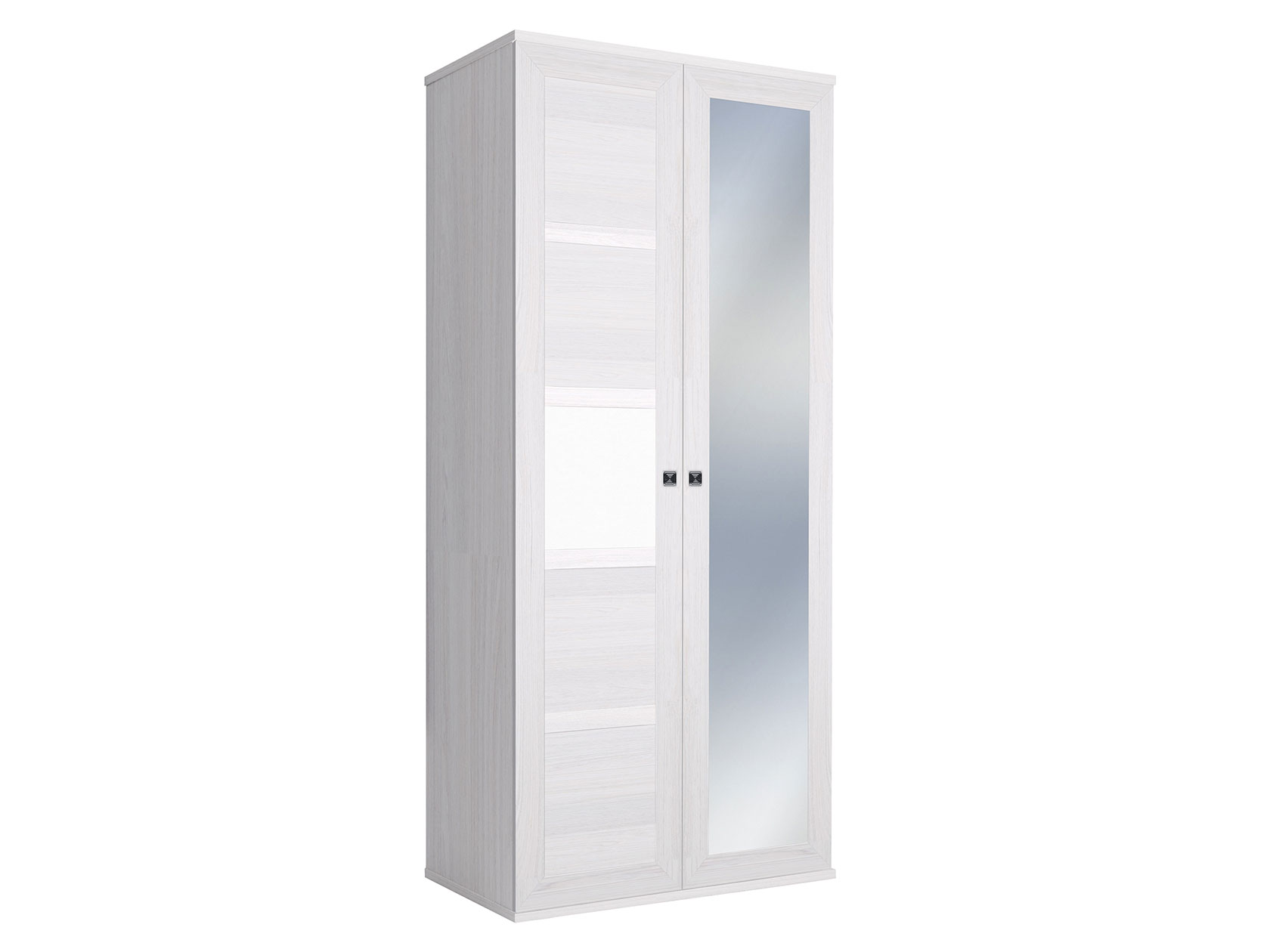 фото Распашной шкаф 2-х дверный парма нео ясень анкор светлый/экокожа белая, с одним зеркалом кураж
