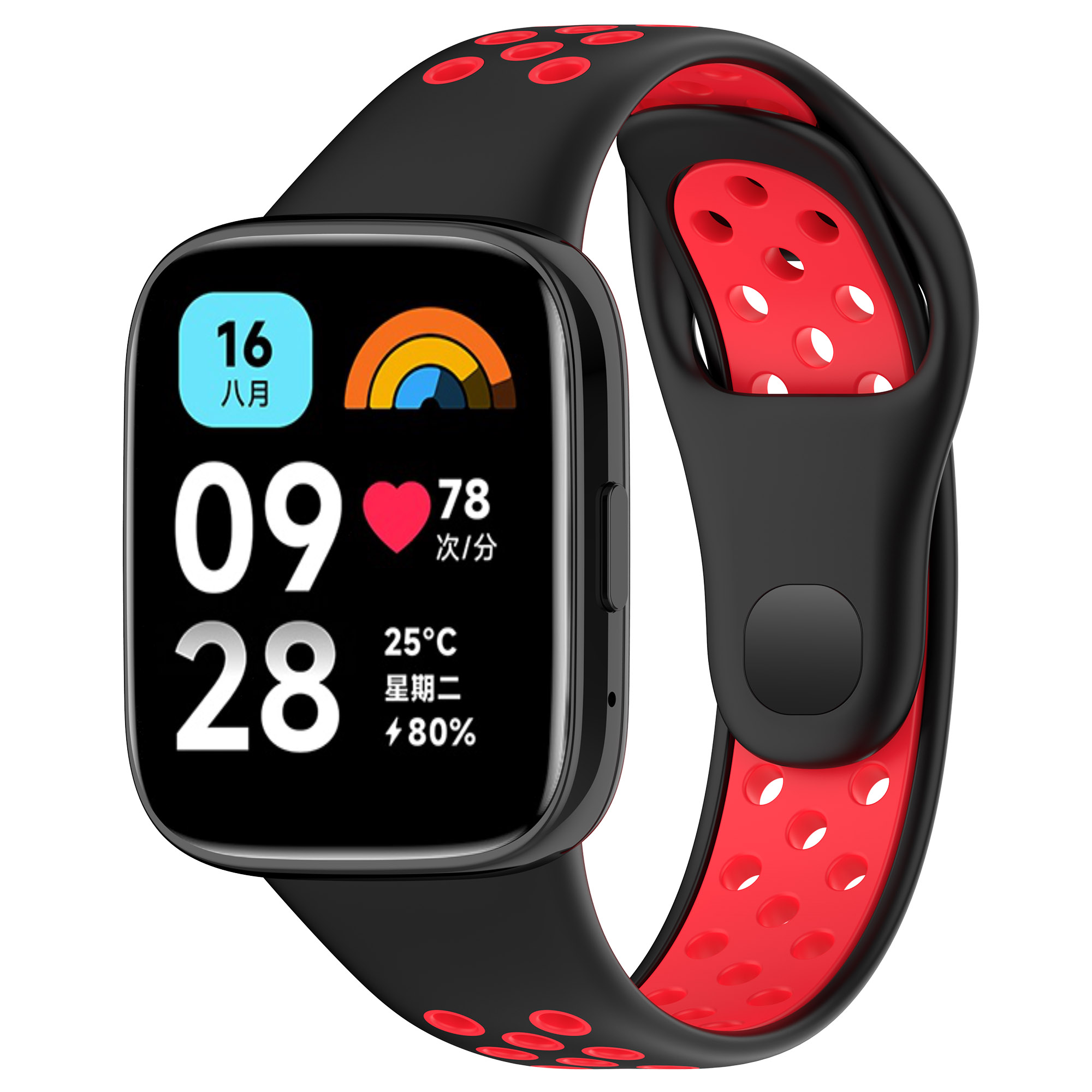 Двухцветный силиконовый ремешок для Redmi Watch 3 Lite, Watch 3 Active, черно-красный