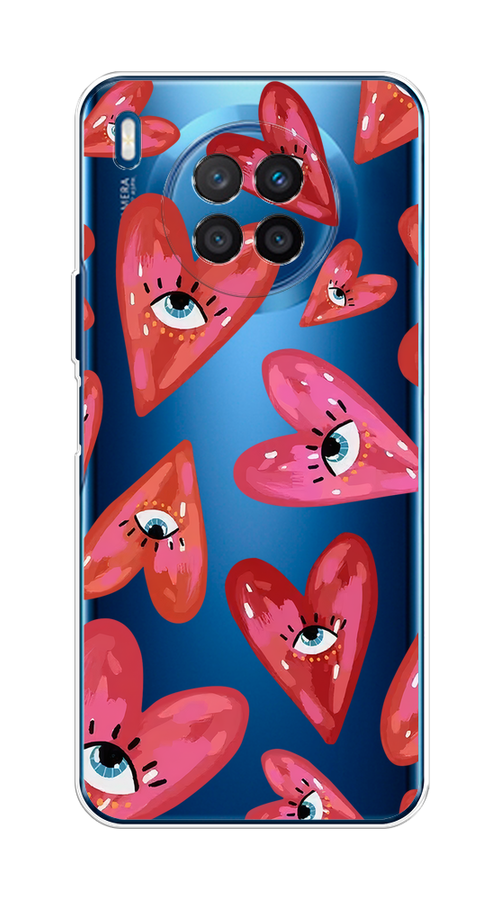 

Чехол на Huawei Nova 8i, Honor 50 lite "Сердечки с глазами", Коричневый;красный;розовый, 6106450-1
