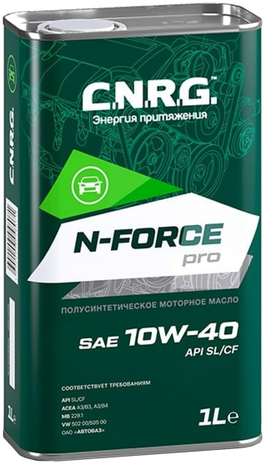 фото Масло моторное c.n.r.g. синергия n-force pro 10w-40 sl/cf п/с, металл.кан. 1л. cnrg