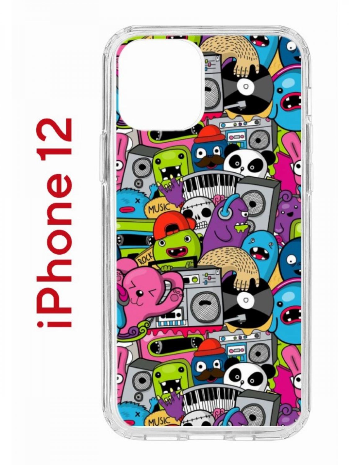 Чехол на iPhone 12/12 Pro с принтом Kruche Print Monsters music, бампер с защитой камеры